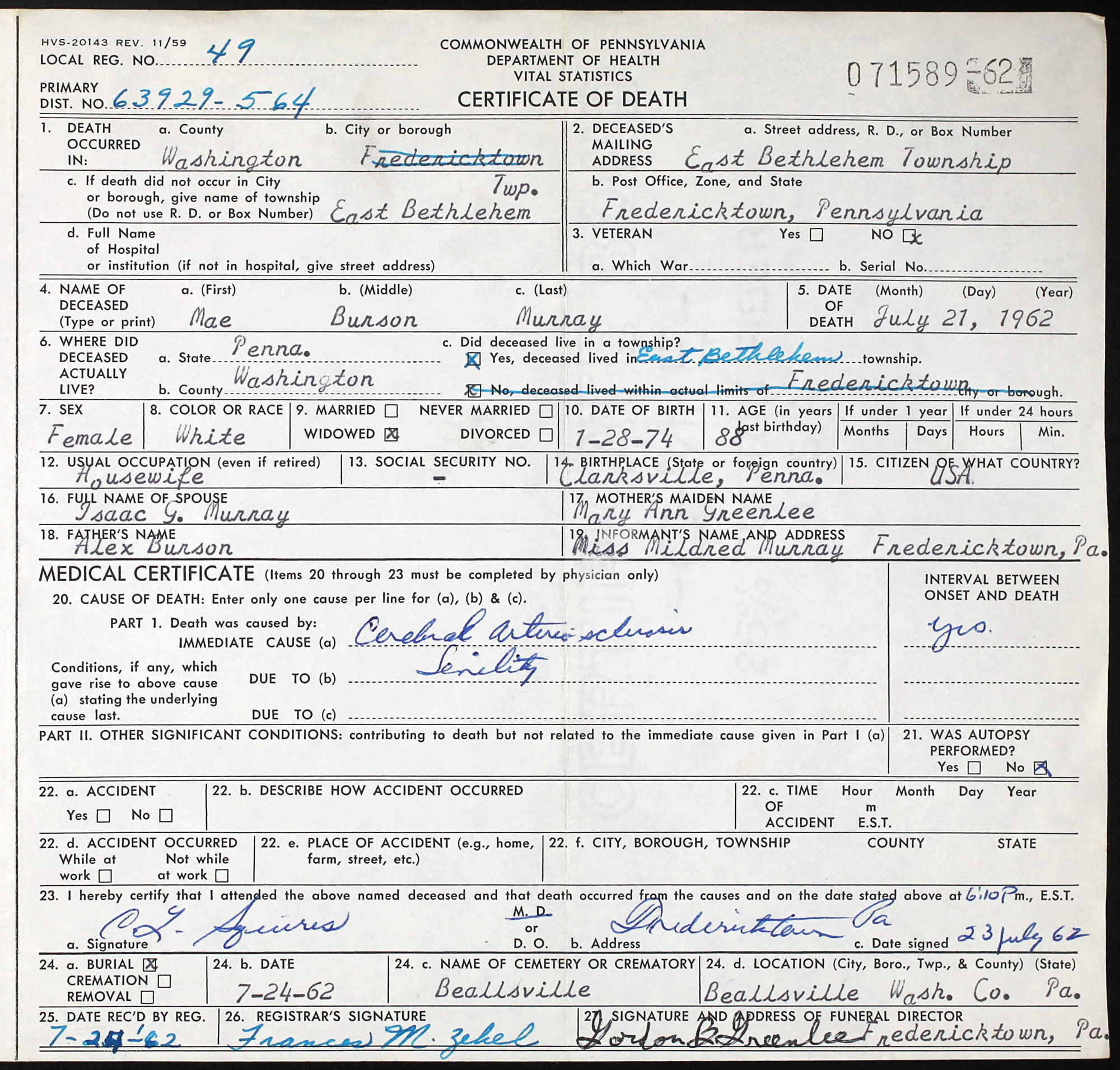 death certificate
